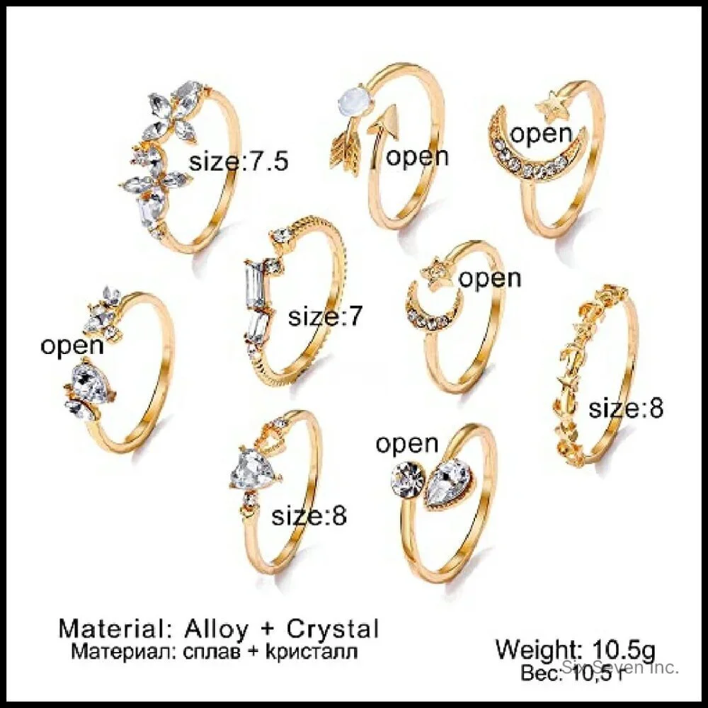 Stackable Moon Star Knuckle Rings Set Boho Dainty Lightweight Vintage Midi